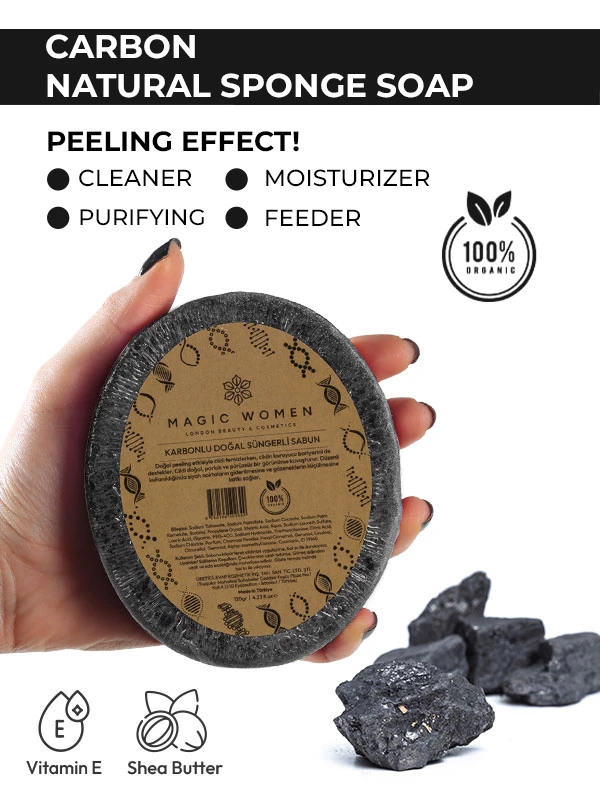 Natural Sponge Soap with Activated Charcoal – 120g