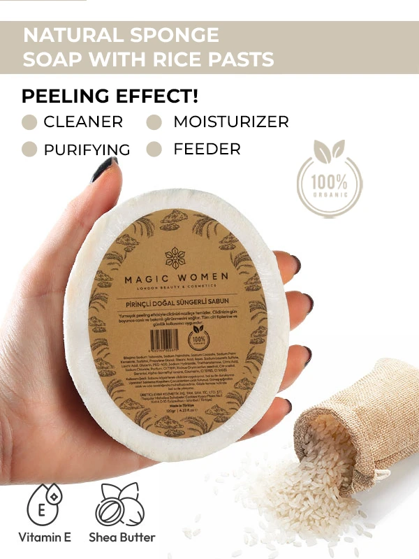 Natural Sponge Soap with Rice Puffs – 120g