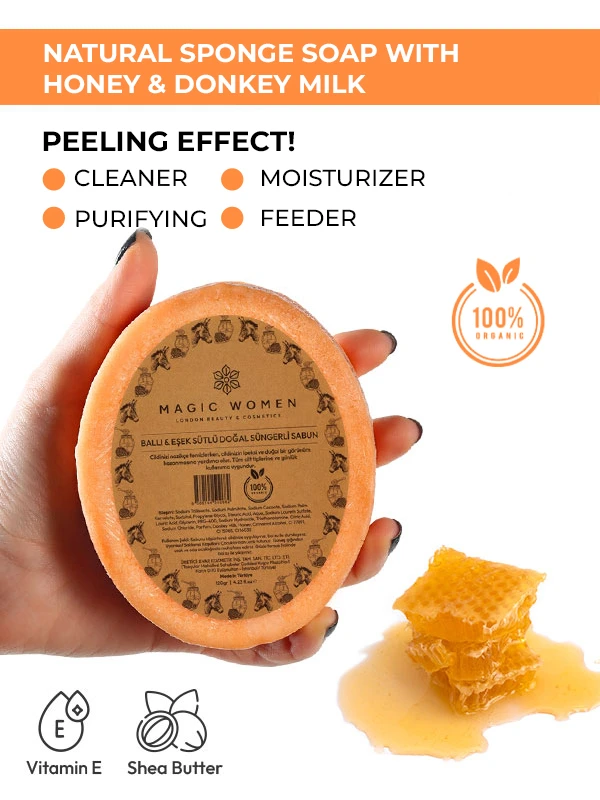 Natural Sponge Soap with Donkey Milk & Honey – 120g